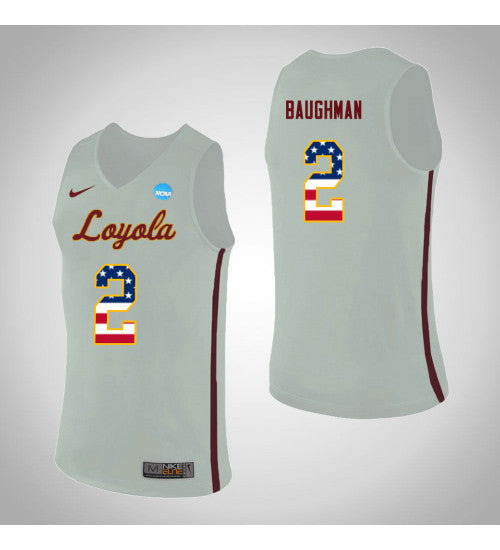 Loyola Chi Ramblers 2 Jake Baughman Usa Flag College Basketball Jersey White stitched retro jersey