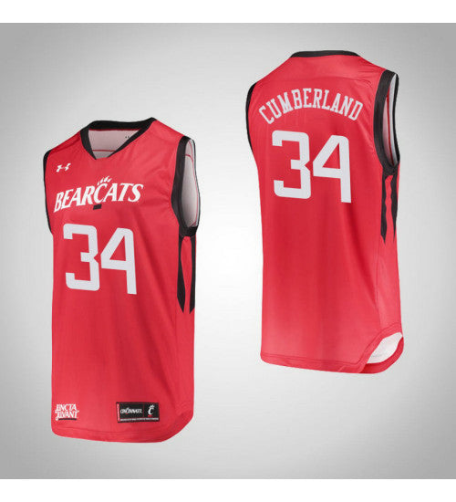 Cincinnati Bearcats 34 Jarron Cumberland College Basketball Jersey Red stitched basketball jersey for game day fanwear
