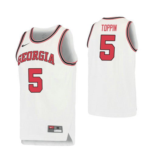 Georgia Bulldogs 5 Jojo Toppin Retro Performance College Basketball Jersey White stitched retro jersey