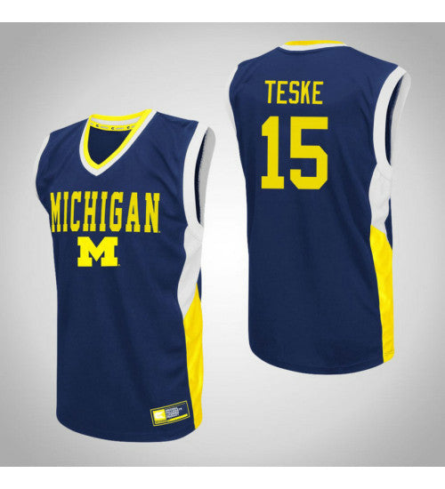 Michigan Wolverines #15 Jon Teske Fadeaway College Basketball Jersey Blue stitched college jersey