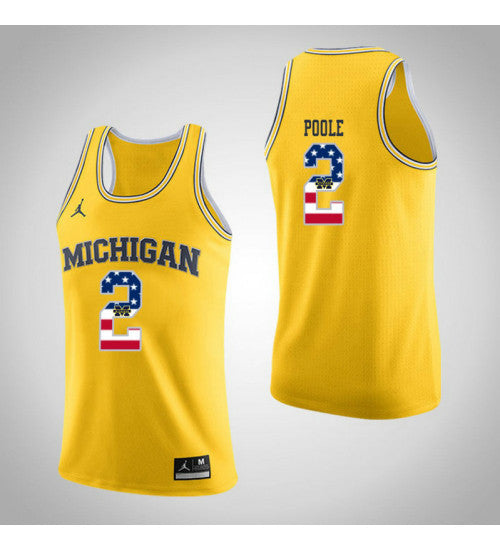 Michigan Wolverines 2 Jordan Poole Jordan Usa Flag College Basketball Jersey Yellow | Stitched Jersey RTJS 8580