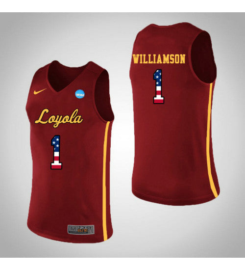 Loyola Chi Ramblers 1 Lucas Williamson Usa Flag College Basketball Jersey Red stitched retro jersey