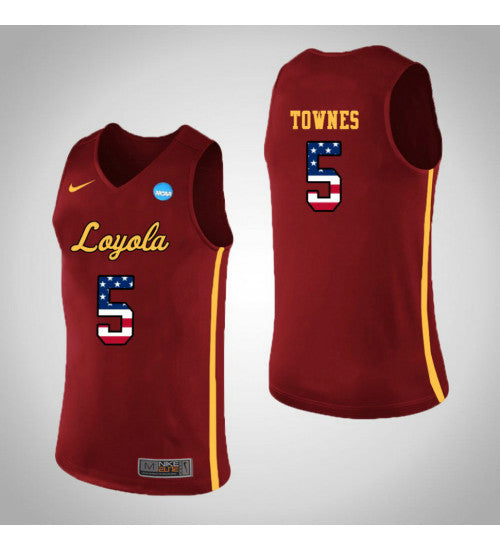 Loyola Chi Ramblers 5 Marques Townes Usa Flag College Basketball Jersey Red stitched retro jersey