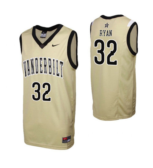 Vanderbilt Commodores Matt Ryan Gold stitched throwback college basketball jersey