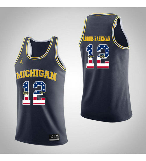 Michigan Wolverines 12 Muhammad Ali Abdur Rahkman Jordan Usa Flag College Basketball Jersey Navy | Stitched Jersey RTJS 8627