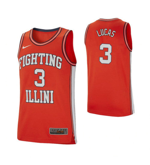 Illinois Fighting Illini 3 Tejon Lucas Retro Performance College Basketball Jersey Orange stitched retro jersey