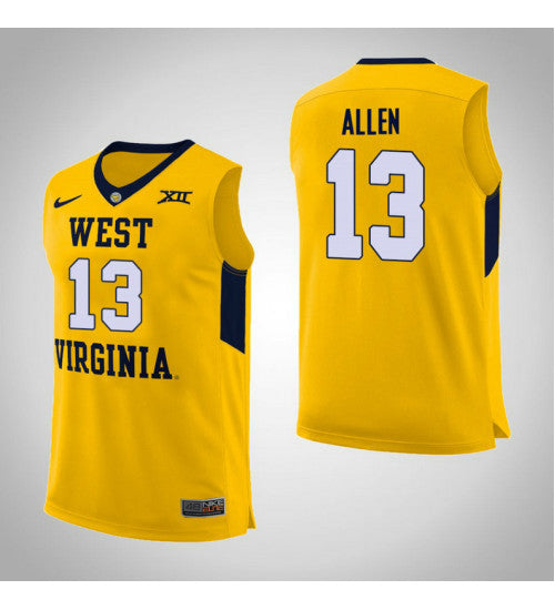 West Virginia Mountaineers 13 Teddy Allen College Basketball Jersey Yellow 5673 | Stitched Jersey RTJS 6075