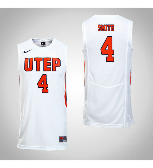 Tirus Smith Utep Miners #4 White stitched throwback college basketball jersey