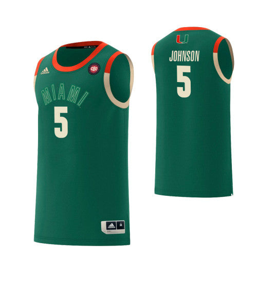Miami Hurricanes #5 Zach Johnson Harlem Renaissance College Basketball Jersey Green stitched college jersey