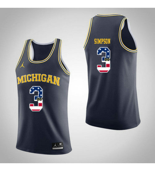 Michigan Wolverines #3 Zavier Simpson Jordan USA Flag College Basketball Jersey Navy stitched college jersey