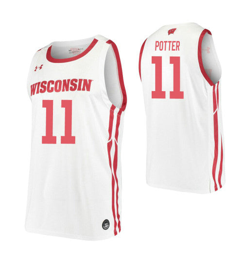 Micah Potter College Basketball Jersey White Wisconsin Badgers stitched college jersey