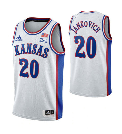 Kansas Jayhawks 20 Michael Jankovich 1990S Throwback College Basketball Jersey White stitched retro jersey