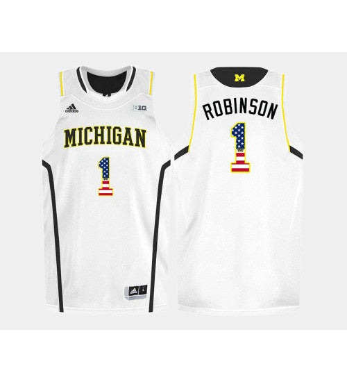 Michigan Wolverines #1 Glenn Robinson Iii White Home USA Flag College Basketball Jersey stitched college jersey