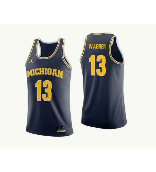 Michigan Wolverines #13 Moritz Wagner College Basketball Jersey Navy 8943 stitched college jersey