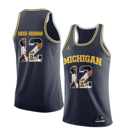 Michigan Wolverines #12 Muhammad Ali Abdur Rahkman College Basketball Jersey Navy 8929 stitched college jersey