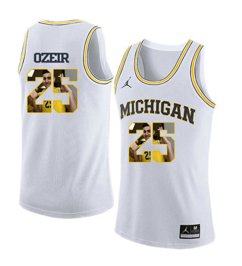 Michigan Wolverines 25 Naji Ozeir College Basketball Jersey White 3207 | Stitched Jersey RTJS 8541