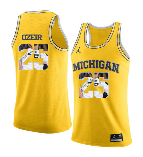 Michigan Wolverines 25 Naji Ozeir College Basketball Jersey Yellow | Stitched Jersey RTJS 8538