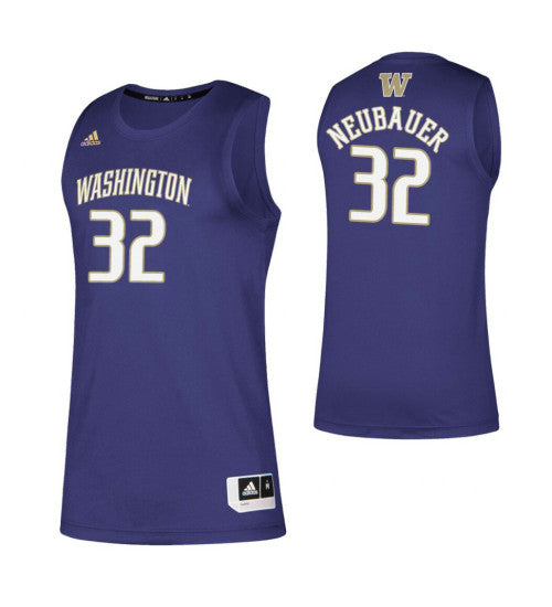 Washington Huskies Noah Neubauer #32 Purple stitched throwback college basketball jersey
