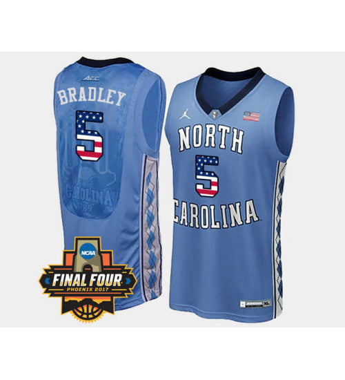 North Carolina Tar Heels #5 Tony Bradley Light Blue Home USA Flag College Basketball Jersey stitched college jersey