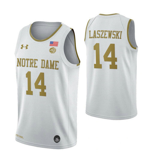 Notre Dame Fighting Irish 14 Nate Laszewski White College Basketball Jersey 3892 | Stitched Jersey RTJS 7856