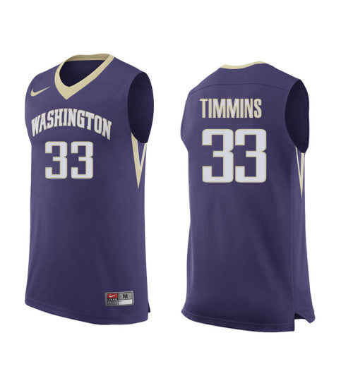 Washington Huskies Sam Timmins #33 Purple stitched throwback college basketball jersey