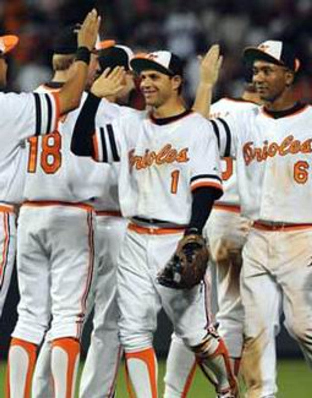 Baltimore Orioles Brian Roberts 1980s Cooperstown MLB jersey front view