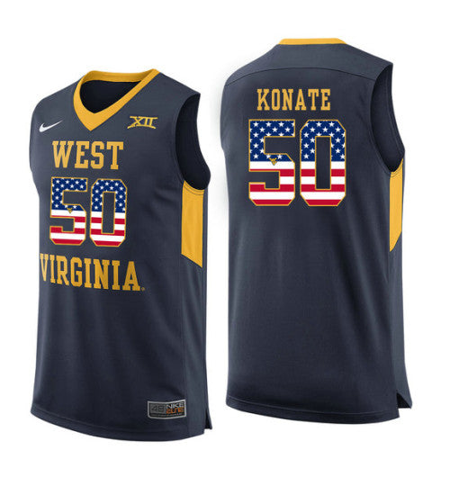 West Virginia Mountaineers Sagaba Konate 11514 #50 Navy stitched throwback college basketball jersey