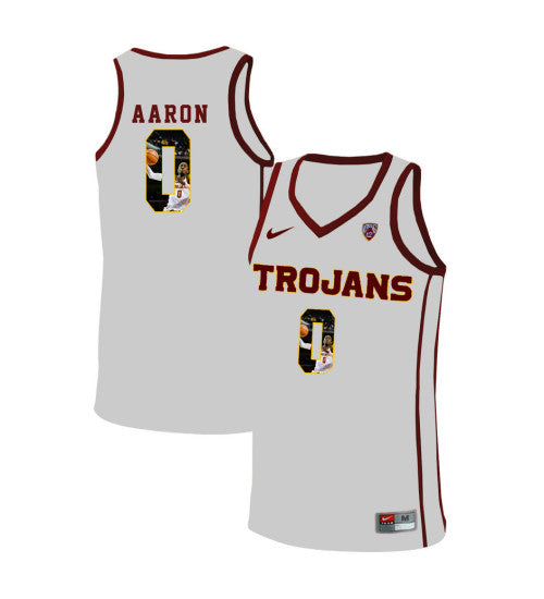 USC Trojans Shaqquan Aaron 10918 #0 White stitched throwback college basketball jersey