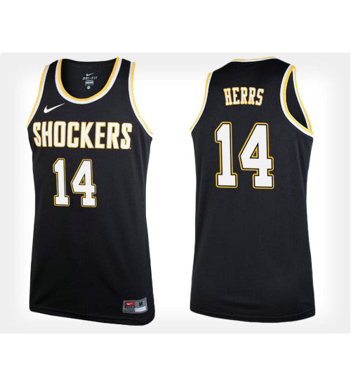 Wichita State Shockers 14 Jacob Herrs Black Alternate College Basketball Jersey | Stitched Jersey RTJS 5955