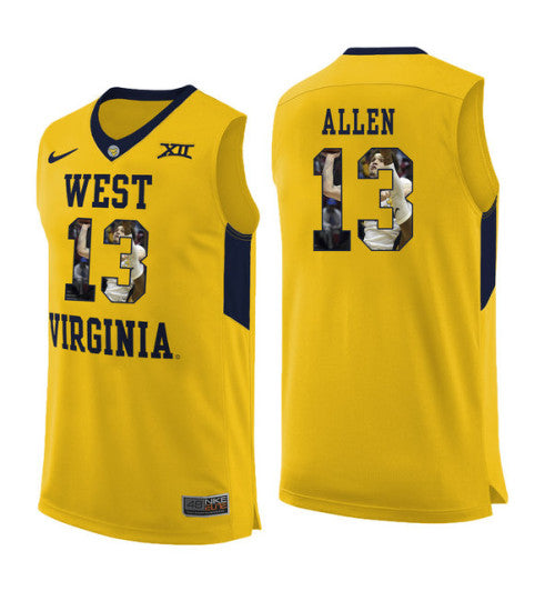 West Virginia Mountaineers Teddy Allen 11427 #13 Yellow stitched throwback college basketball jersey