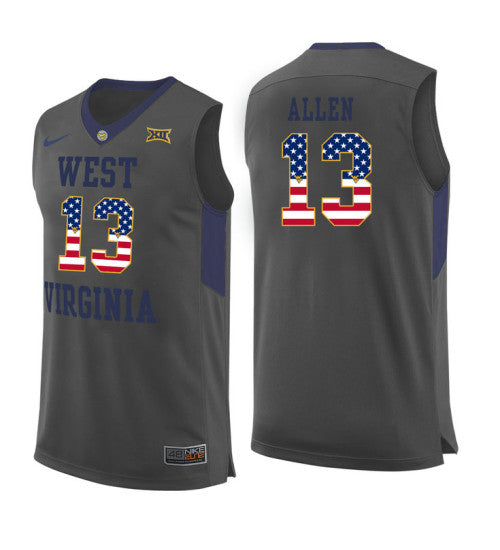 West Virginia Mountaineers 13 Teddy Allen College Basketball Jersey Gray 5667 | Stitched Jersey RTJS 6081
