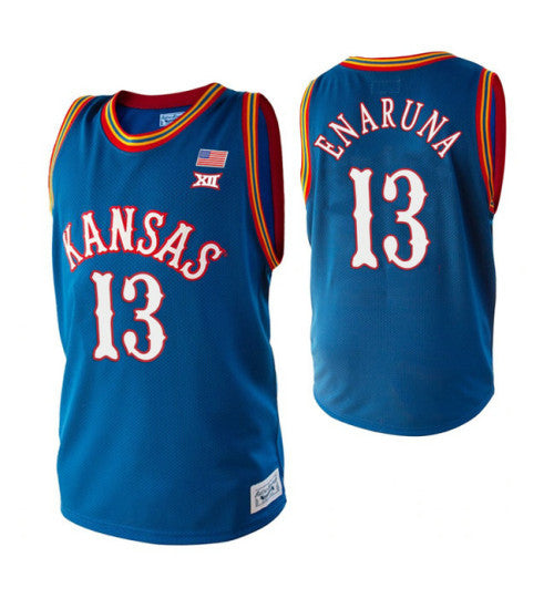 Kansas Jayhawks 13 Tristan Enaruna College Basketball Jersey Royal stitched retro jersey
