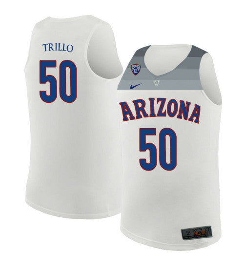 Arizona Wildcats 50 Tyler Trillo College Basketball Jersey White 334 stitched basketball jersey for game day fanwear