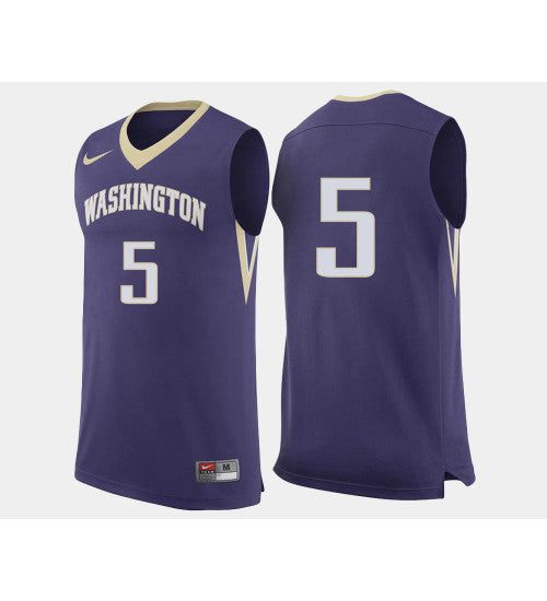 Washington Huskies Quin Barnard Road #5 Purple stitched throwback college basketball jersey