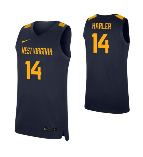 West Virginia Mountaineers Chase Harler Navy stitched throwback college basketball jersey