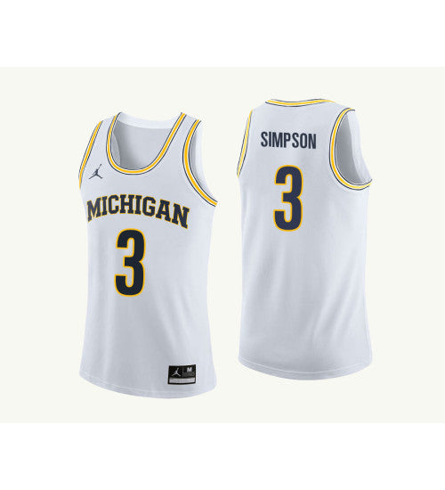 Michigan Wolverines #3 Zavier Simpson College Basketball Jersey White 9035 stitched college jersey