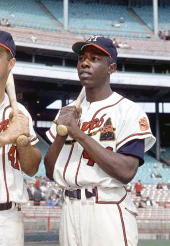 Hank Aaron Milwaukee Braves 1957 Home Throwback Baseball Jersey jersey front view