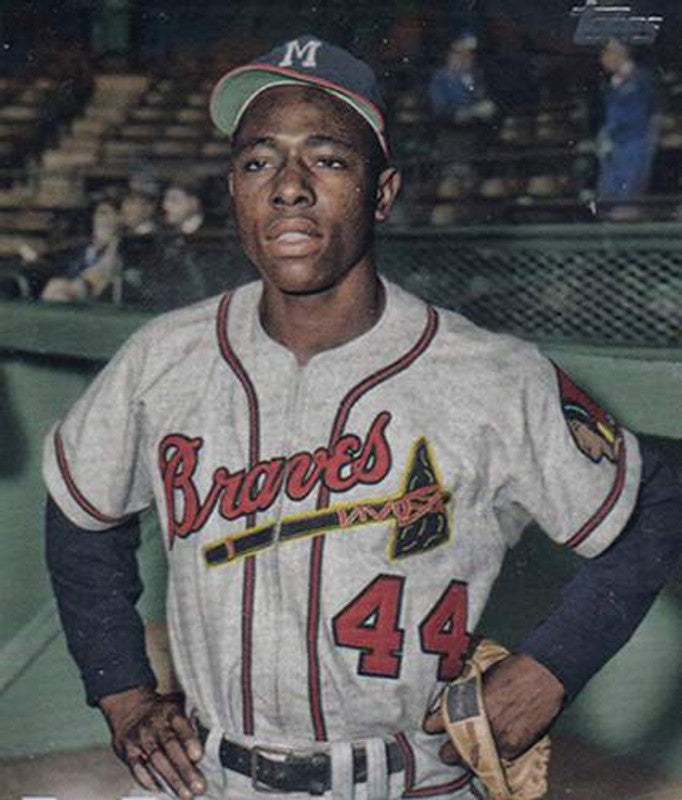 Hank Aaron Milwaukee Braves 1955 Away Throwback Baseball Jersey jersey front view
