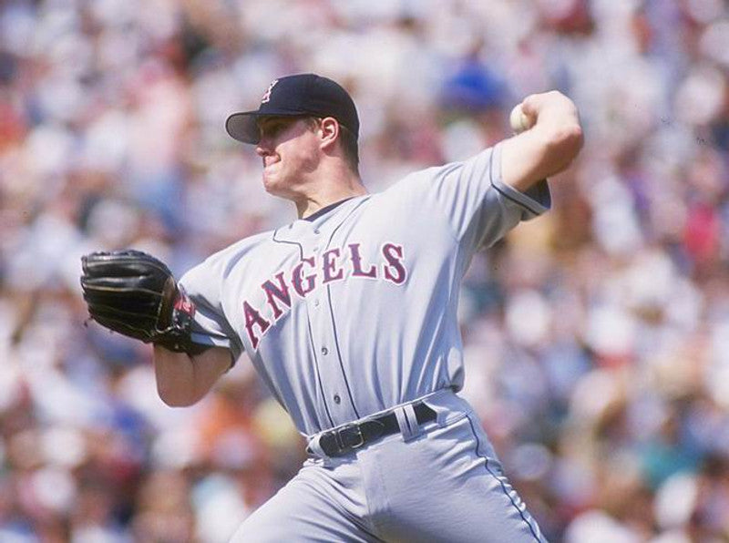 Jim Abbott California Angels 1996 Throwback Away Baseball Stitched Jersey jersey front view