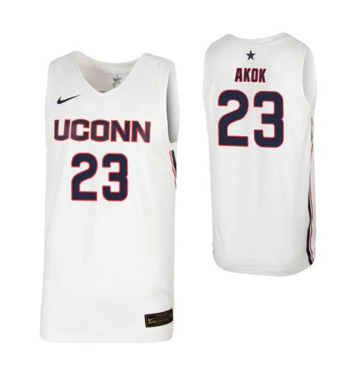 Uconn Huskies Akok Akok #23 White stitched throwback college basketball jersey