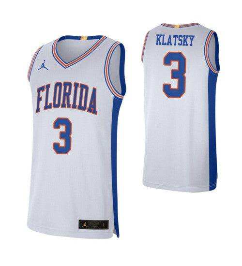 Florida Gators 3 Alex Klatsky Retro Limited College Basketball Jersey White stitched retro jersey