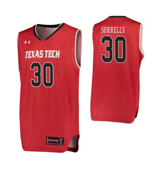 Andrew Sorrells Texas Tech Raiders #30 Red stitched throwback college basketball jersey
