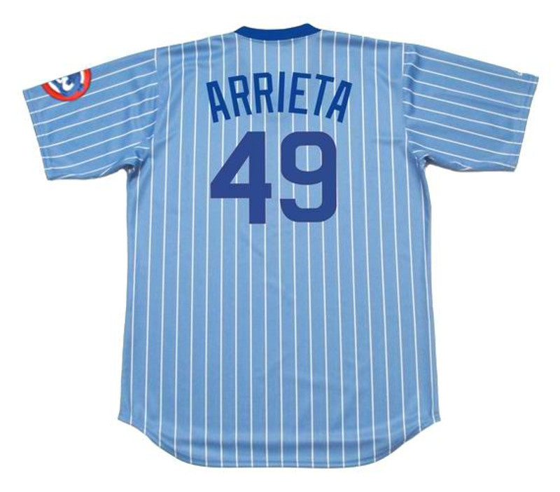 Chicago Cubs Jake Arrieta 1980s Cooperstown MLB jersey front view
