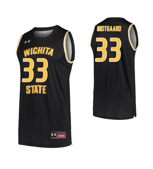 Asbjorn Midtgaard Wichita State Shockers Black stitched throwback college basketball jersey