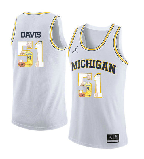 Michigan Wolverines #51 Austin Davis College Basketball Jersey White 9078 stitched college jersey