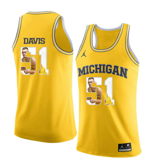 Michigan Wolverines #51 Austin Davis College Basketball Jersey Yellow 9081 stitched college jersey