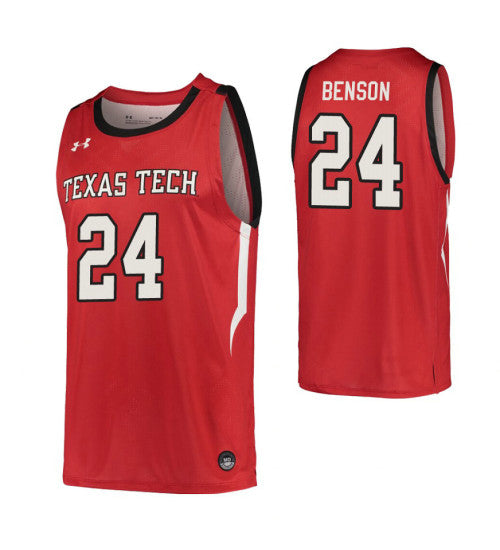 Avery Benson College Basketball Jersey Red Texas Tech Red Raiders stitched basketball jersey for game day fanwear