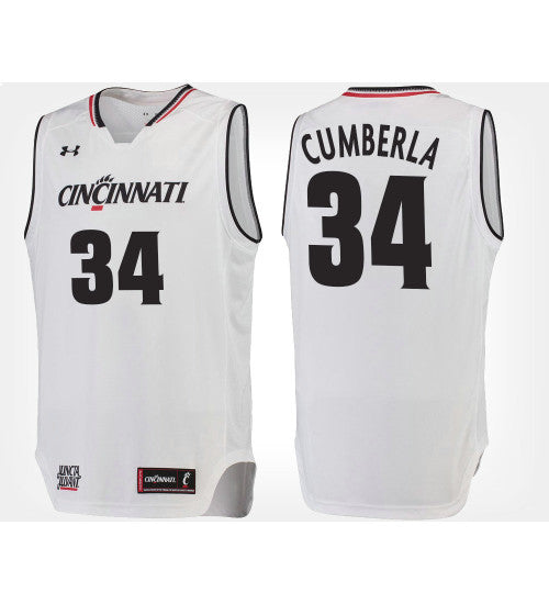 Cincinnati Bearcats 34 Jarron Cumberland White Road College Basketball Jersey stitched basketball jersey for game day fanwear