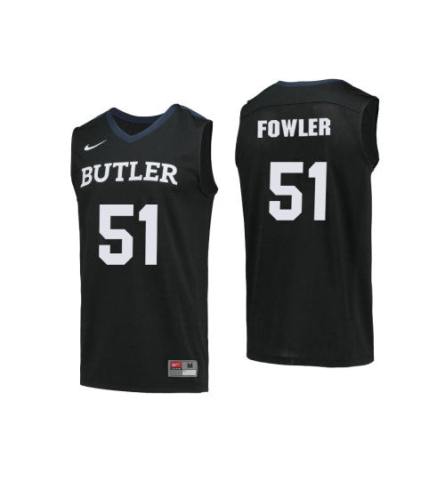 Butler Bulldogs 51 Nate Fowler College Basketball Jersey Black stitched basketball jersey for game day fanwear