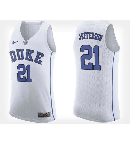 Duke Blue Devils 21 Amile Jefferson White Road College Basketball Jersey stitched basketball jersey for game day fanwear